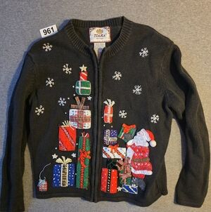 Tiara Womens Black Shacket with Festive Christmas. Full Zip Petite Medium